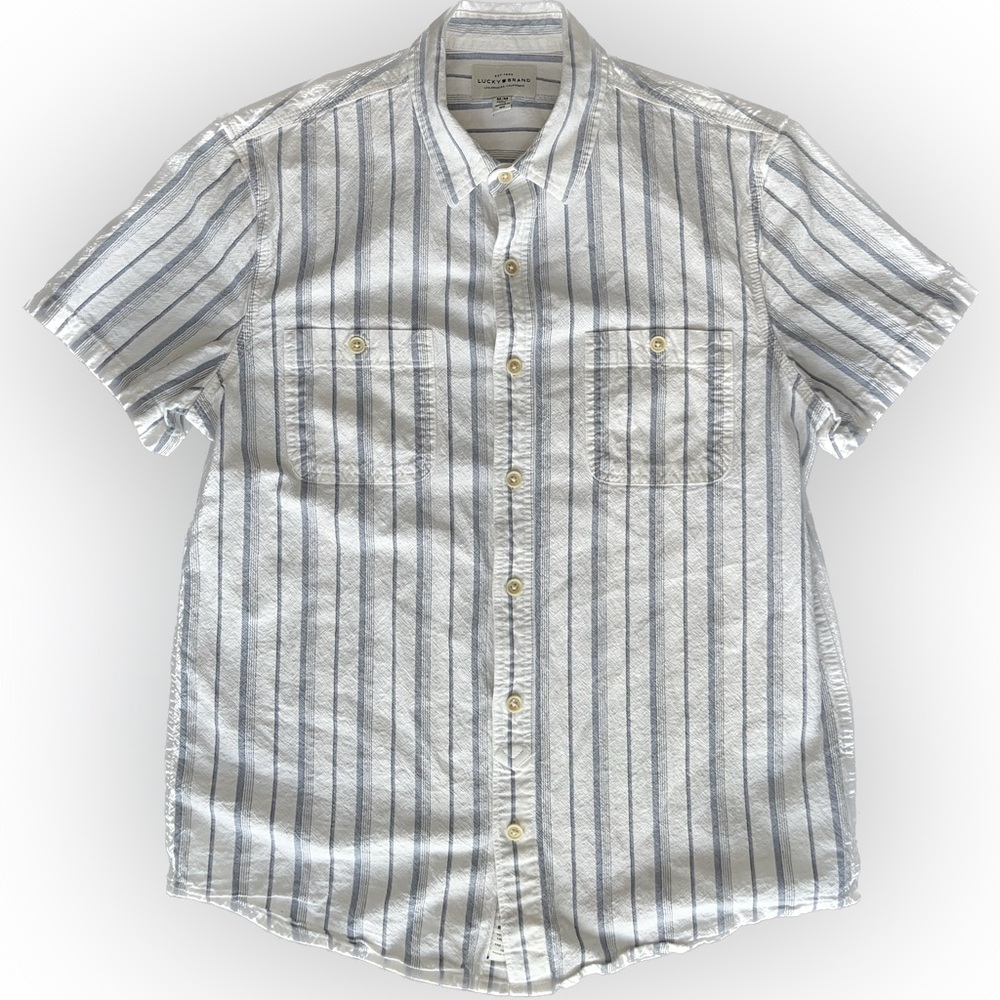 White and blue striped Lucky brand button down.